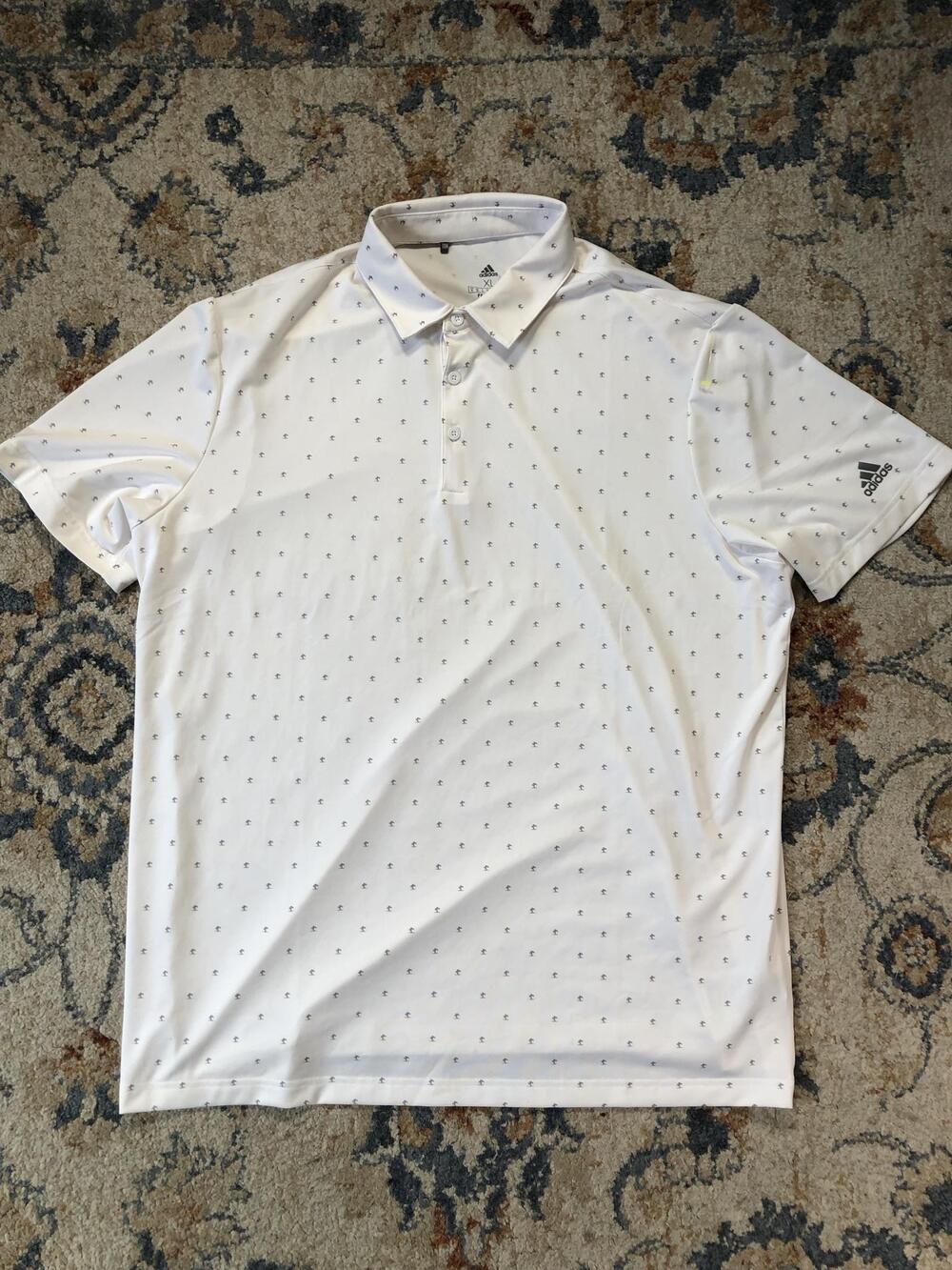 Adidas Primegreen Golf Polo Shirt Mens XL White Palm Tree Print Short Sleeve